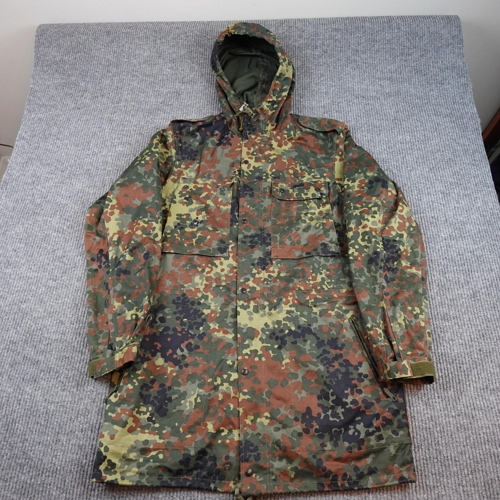 Vintage German Army Flecktarn Parka Jacket Mens XL Green Camo Hooded Scharrer